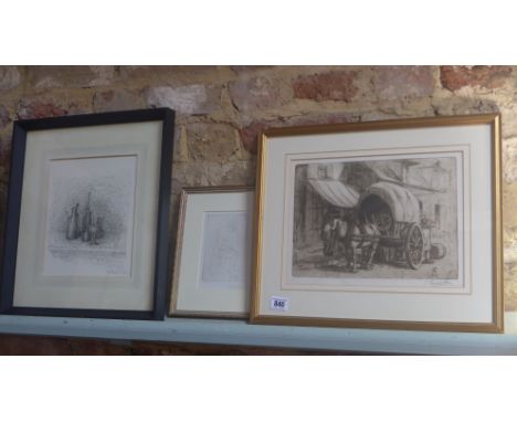 Jeanne Champillou 1897-1978 French - Brewers Wagon - etching - 9 inches x 12 inches - monogram and date in plate 1926 - penci
