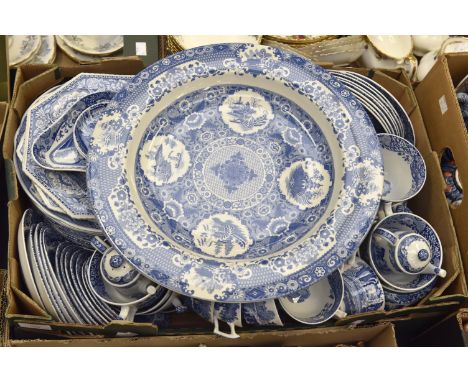 A Spode blue and white part dinner and tea service, including tea pot, hot water jug, jugs, server, plates, cups, saucers, et