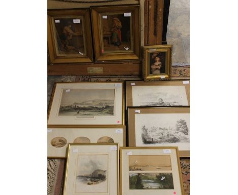Collection of framed prints comprising: 19th-century hand-coloured lithograph of Teignmouth &amp; Shaldon; 1822 lithograph of