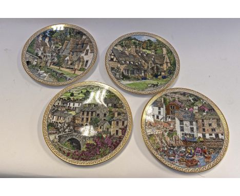 Four Royal Worcester collection plates, villages