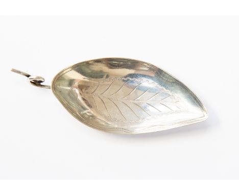 A Georgian Silver caddy spoon in the form of a leaf with twisted wire handle, London 1796, John Lias