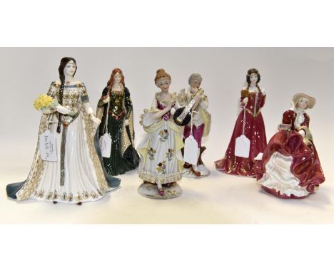 Three Royal Worcester figures Maiden of Astola Princess of Tarla the Daughter of Erin, including two Continental figures and 