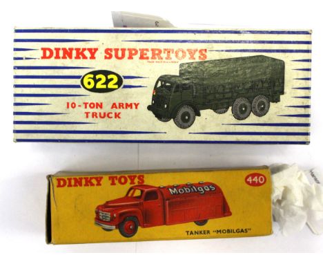 Dinky: A boxed Dinky Supertoys, 622 10-Ton Army Truck together with a boxed Dinky Toys, 440 Tanker "Mobilgas", box missing fl