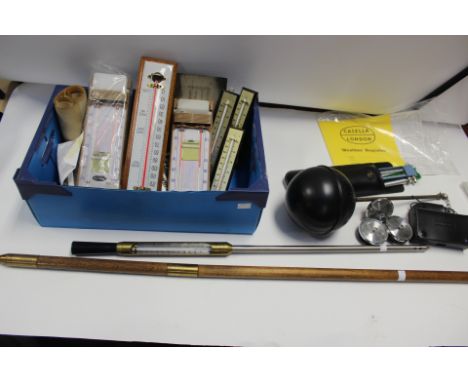 Whirling hygrometer, cased with instructions, plus UL Timeter and Marvel cased, wet and dry humidity thermometers, plus therm