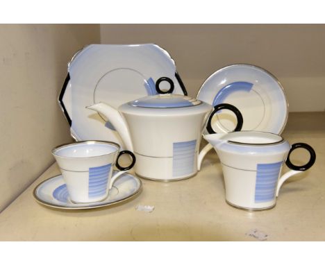 A Shelley Patches and Shades pattern Regent shape twenty seven piece tea service, comprising teapot and cover, 2 milk jugs, s