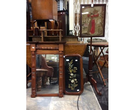 Late 19th Century embroidered mahogany tripod fire screen depicting a Neoclassical gentleman in robes 34cm x 156cm together w