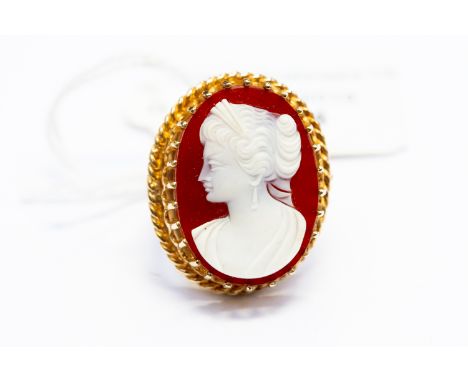 A cameo ring, mounted in 9ct gold, the cameo approx 17mm x 25mm, size M1/2, total gross weight approx 9gms