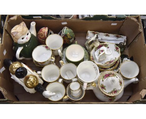 Royal Albert Country Roses teapot, mugs, plates, cups and saucers, fancy teapot (1 box)