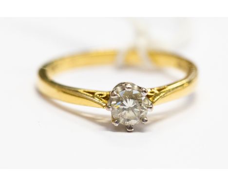 A  diamond and 18ct gold ring, set with round brilliant cut diamond, approx diamond weight 0.25 carat, size N, total gross we