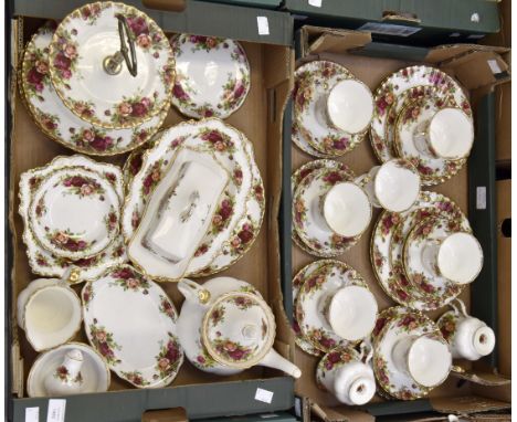 A Royal Albert "Old Country Roses" part tea service comprising; nine cups, nine saucers, six side plates, eight tea plates, t