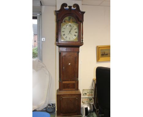  George III oak and mahogany ,30 hour longcase clock with painted dial. 