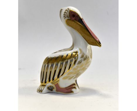 Royal Crown Derby paperweight white pelican, gold button