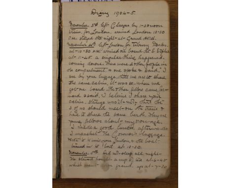 Edwardian manuscript diary of a voyage to Egypt, November 4 1904 to April 22 1905, written by the valet of Evelyn Baring, age