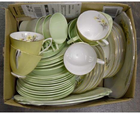 A 1930s/40s Royal Albert 'April Green' tea service (30) together with Royal Albert 'Primrose' tea set (17) (one box) 