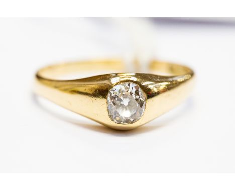 A diamond solitaire 18ct gold ring, the oval rub-over set old cut diamond approx 0.50ct, ring size Q1/2, total gross weight a