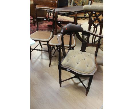 A 19th Century Prie Dieu button back; and an Edwardian corner chair; plus two 19th Century chairs (4)