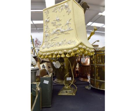 Brass corinthian column table lamp  and Oriental shade