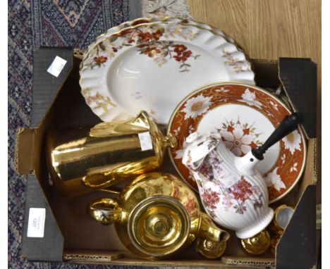 Group of ceramics to include two 19th Century Copelands floral painted cabinet plates with matching chocolate pot, 19th Centu