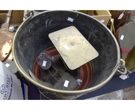 Salter parcel postal scales; a set of postal letter scales with weights, and a copper bucket (3)