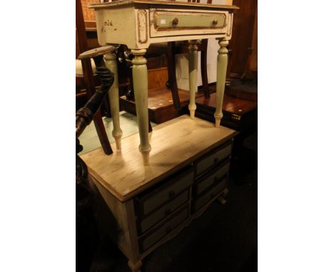 An Italian painted wood table, together with a matching commode and chest of drawers (3)