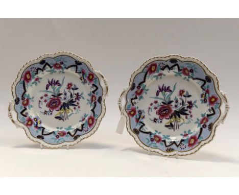 Pair of early 19th Century Ridgway cabinet plates, floral decorated with pink/blues (2)