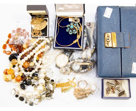 A collection of costume jewellery to include various 9ct gold stud earrings, combined total gross weight approx 1.8gms, gold 