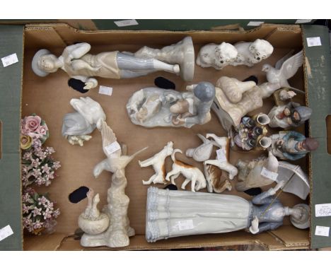 A quantity of mixed lot of ceramics to include three Beswick Beagle figures, Lladro small duck group figure, Welsh ladies Fai