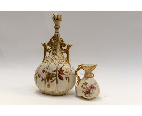 Late Victorian Royal Worcester blush ivory Persian style ovoid vase with floral decoration, 31.5 cms high, together with a Ro