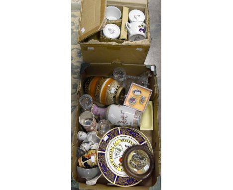 Box of Royal Worcester Evesham Vale dinner plates, coffee cups, bowls, side plates etc and a box of mixed ceramics and glass 