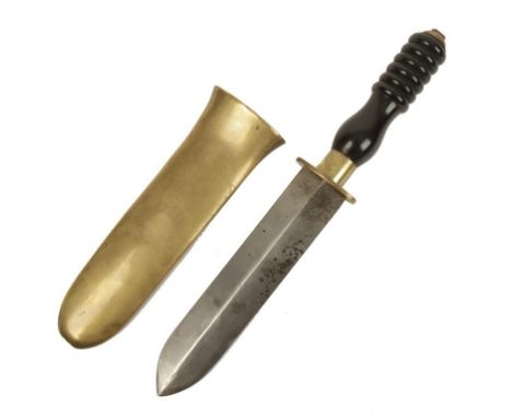 A GERMAN MILITARY DIVERS KNIFE with brass scabbard, 34cm long 