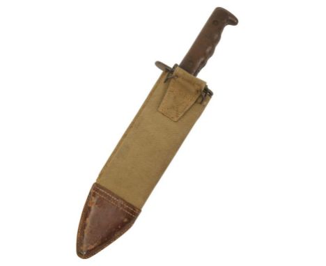 A US BAYONET BALA KNIFE No. 11545 SA 1912 to the blade, with original canvas and leather scabbard, 40cm long