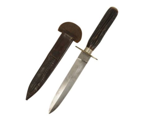 A BOWIE KNIFE by W. Singleton & Co. of Sheffield, with antler handle and leather scabbard, circa 1870 