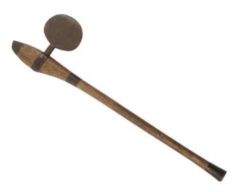 AN AFRICAN TRIBAL HARD WOOD AND METAL HUNTING AXE circa 1900, 63cm long