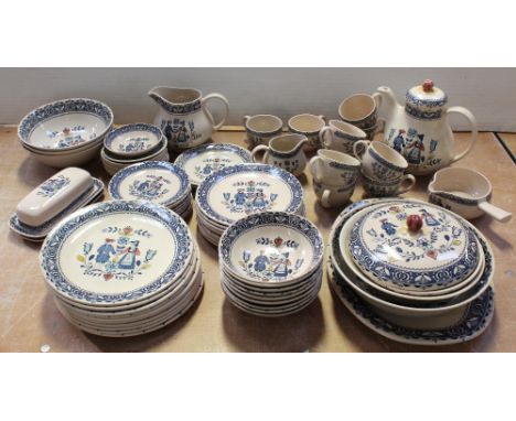 Johnson Brothers 'Old Granite Hearts and Flowers' pattern part dinner service comprising ten dinner plates, nine starter plat