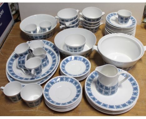 A Royal Tuscan 'Charade', a member of the Wedgwood group, part dinner and tea service to include tureens, oval plates, dinner