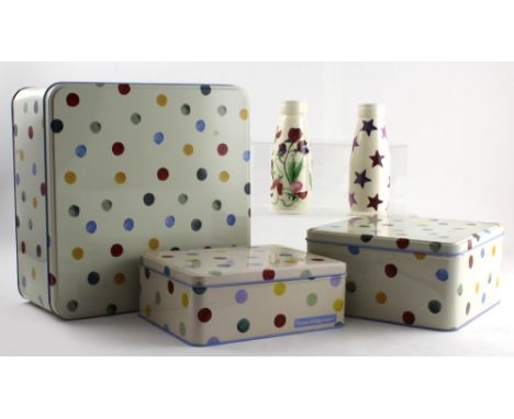 Three graduated Emma Bridgewater spot pattern cake tins, largest approx 27cm square, Emma Bridgewater for Unwins 'Sweetpeas' 