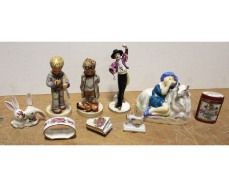 A small collection of porcelain figure groups to include late 20th century Goebel figures including 'Doctor' and 'Heavenly Pr