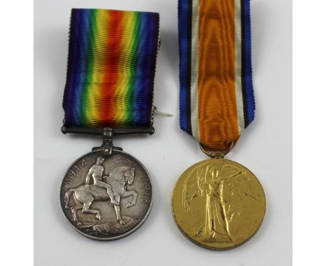 Two WWI medals comprising the British War Medal and the Victory Medal, awarded to 276257 Private SF Bartholomew of the Worces