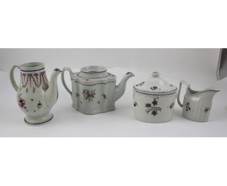 A late 18th century Newhall silver shaped teapot with floral and banded decoration, pattern no.353 printed to the base (lacki