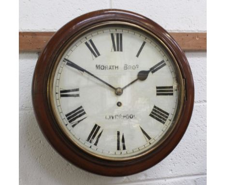 A Morath Brothers mahogany fusee clock, the dial set with Roman numerals and marked 'Morath Bros Liverpool', diameter 38cm. C