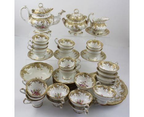 An early-to-mid 19th century Ridgway porcelain part tea and coffee set comprising teapot, sucrier, milk jug, slops bowl, two 