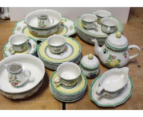 A Villeroy Bosch 'French Garden Fleurence' part dinner and tea service to include large oval serving plate, tureens, cups, sa