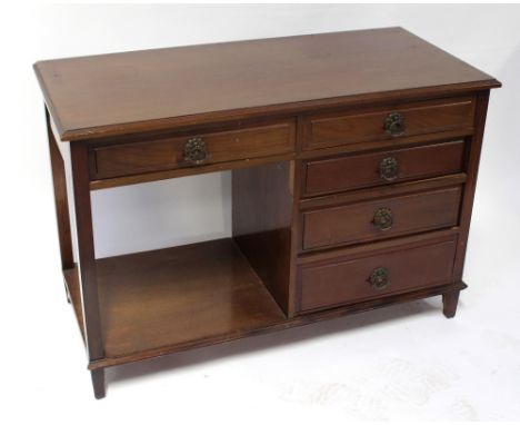 A small Edwardian hall table with two frieze drawers over a right-hand bank of three drawers and an open shelf to the left, 7