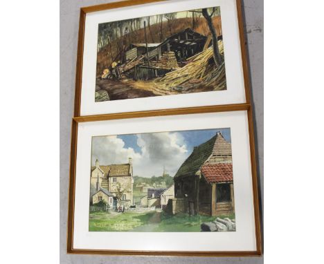 DAVID G LIGHT (20th century); two watercolour paintings, one of a timber yard on a wooded hillside, signed lower-right and da