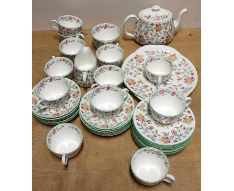 A Minton 'Haddon Hall' part dinner and tea service to include plates, cups, saucers, bowls, tureens etc and a Coalport 'Ocean