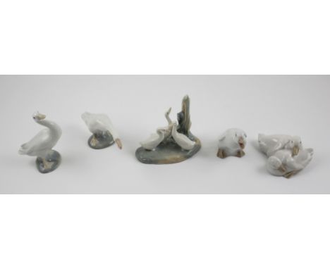 A small collection of Lladró and Nao goose and duck figures to include a trio of geese, a pair of ducks, a single duck and tw