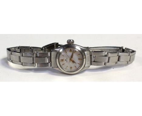 Rolex; a ladies' stainless steel manual wind bracelet watch, the dial signed Rolex, case stamped 'Original Oyster Case by Rol