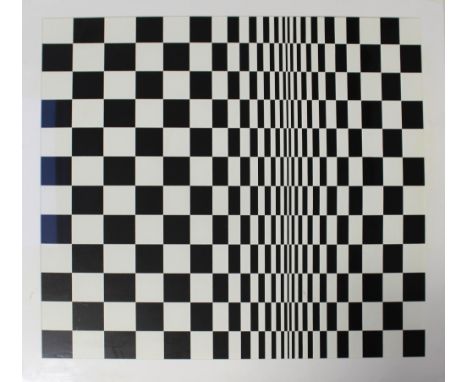 After Bridget Riley; 'Movement in Squares', Op Art print by Easy Art Silkscreen, 69.5 x 70cm, framed and glazed.