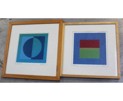 After Roy Speltz; an abstract print 'Eclipse II', 27 x 28cm, an abstract print 'Windows', 26 x 28cm, both framed and glazed (