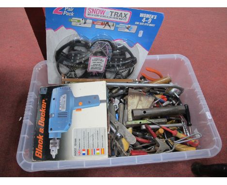 A Quantity of Tools, including Black &amp; Decker Hammer Drill, Snow Trax, (untested sold for parts only):- One Box